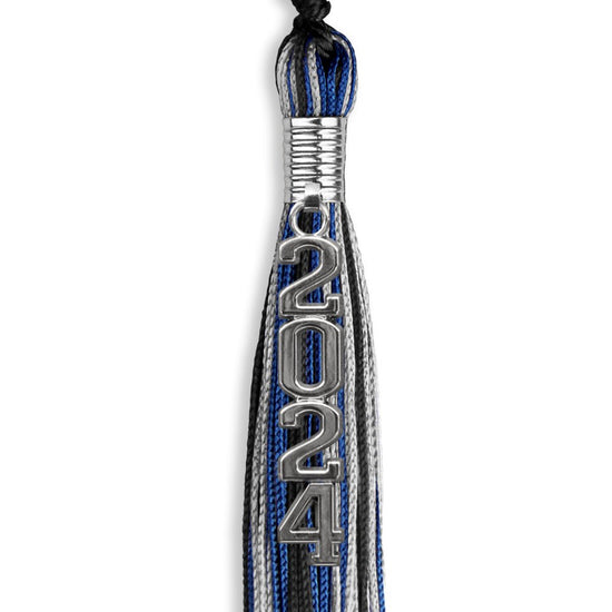 Black/Royal Blue/Silver Mixed Color Graduation Tassel with Silver Stacked Date Drop by Wholesale Grad Supply