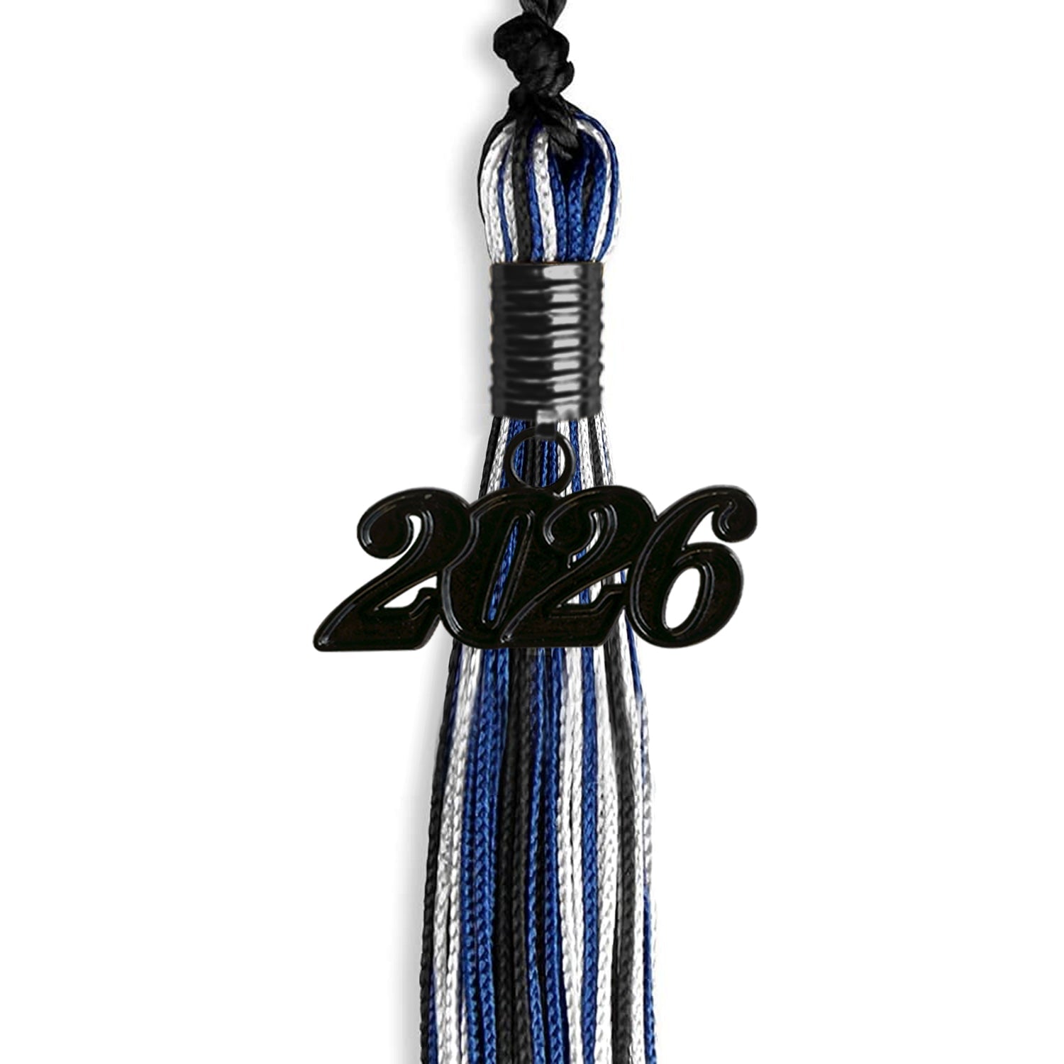 Black/Royal Blue/White Mixed Color Graduation Tassel with Black Bling Charm by Wholesale Grad Supply