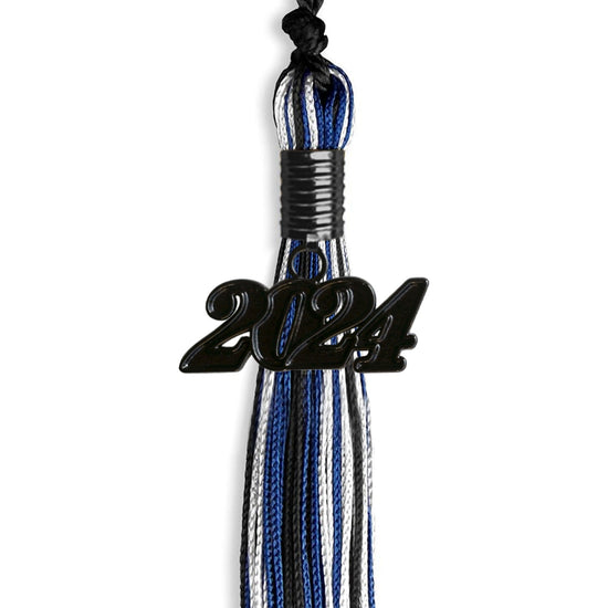 Black/Royal Blue/White Mixed Color Graduation Tassel with Black Bling Charm by Wholesale Grad Supply