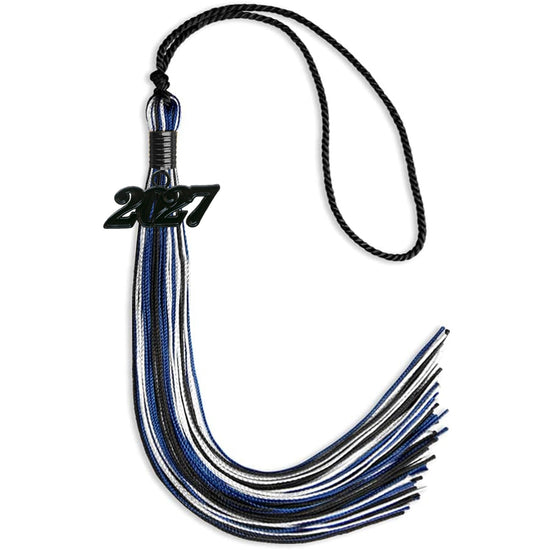 Black/Royal Blue/White Mixed Color Graduation Tassel with Black Bling Charm by Wholesale Grad Supply