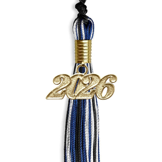 Black/Royal Blue/White Mixed Color Graduation Tassel with Gold Bling Charm by Wholesale Grad Supply