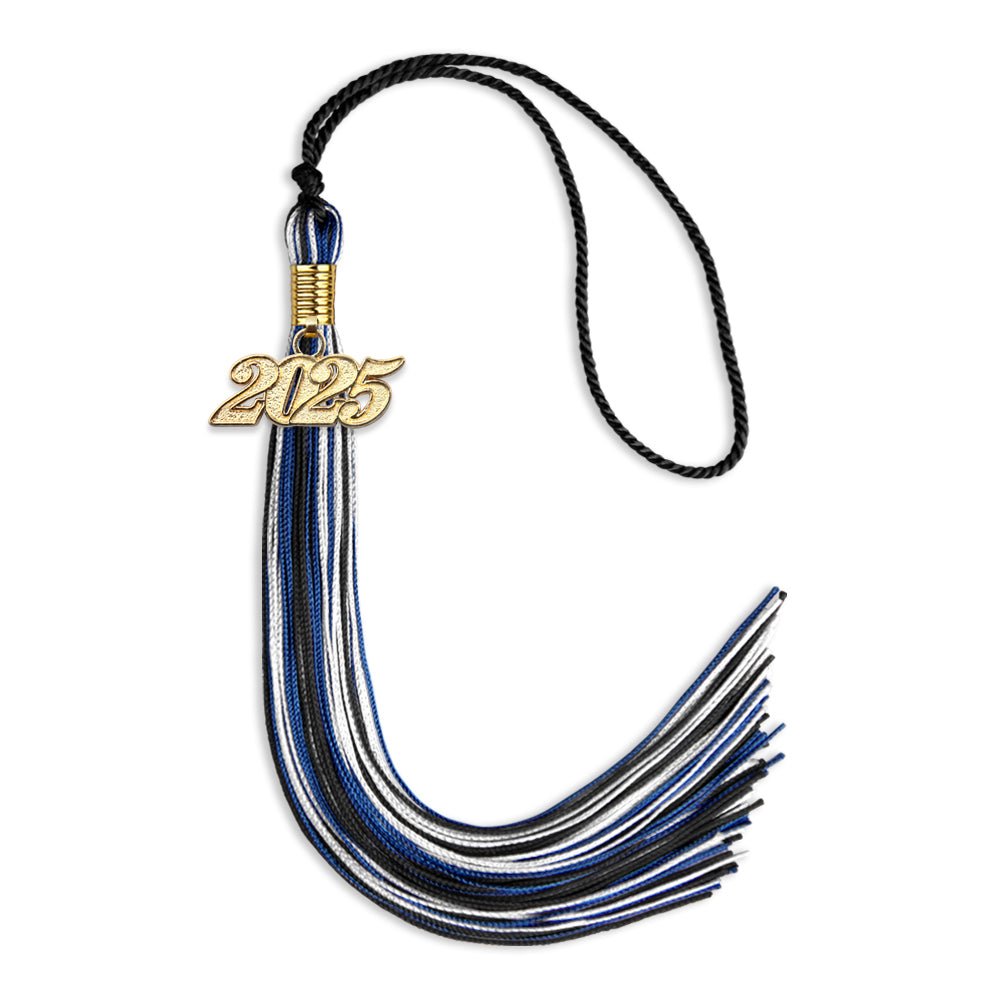 Black/Royal Blue/White Mixed Color Graduation Tassel with Gold Bling Charm by Wholesale Grad Supply