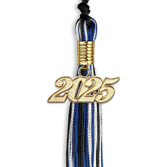 Black/Royal Blue/White Mixed Color Graduation Tassel with Gold Bling Charm by Wholesale Grad Supply