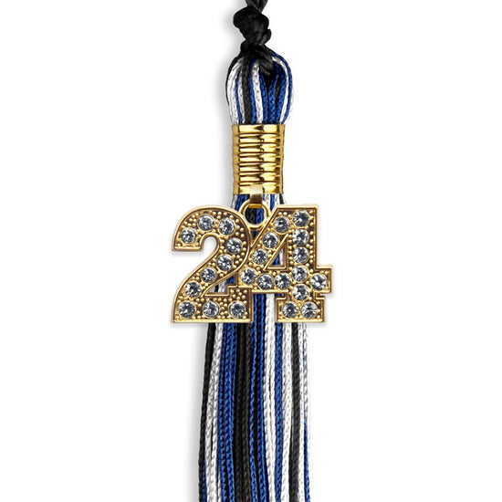 Black/Royal Blue/White Mixed Color Graduation Tassel with Gold Bling Charm by Wholesale Grad Supply