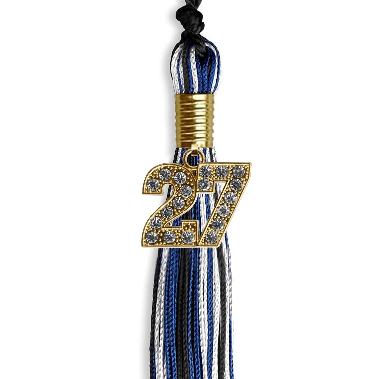 Black/Royal Blue/White Mixed Color Graduation Tassel with Gold Bling Charm by Wholesale Grad Supply