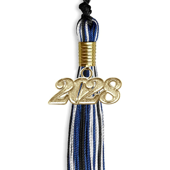Black/Royal Blue/White Mixed Color Graduation Tassel with Gold Bling Charm by Wholesale Grad Supply