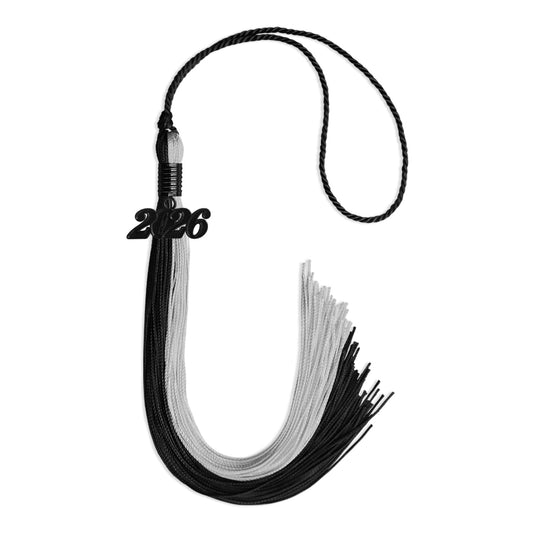 Black/Silver Graduation Tassel with Black Bling Charm by Wholesale Grad Supply