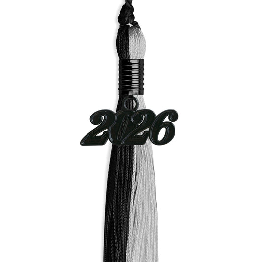 Black/Silver Graduation Tassel with Black Bling Charm by Wholesale Grad Supply
