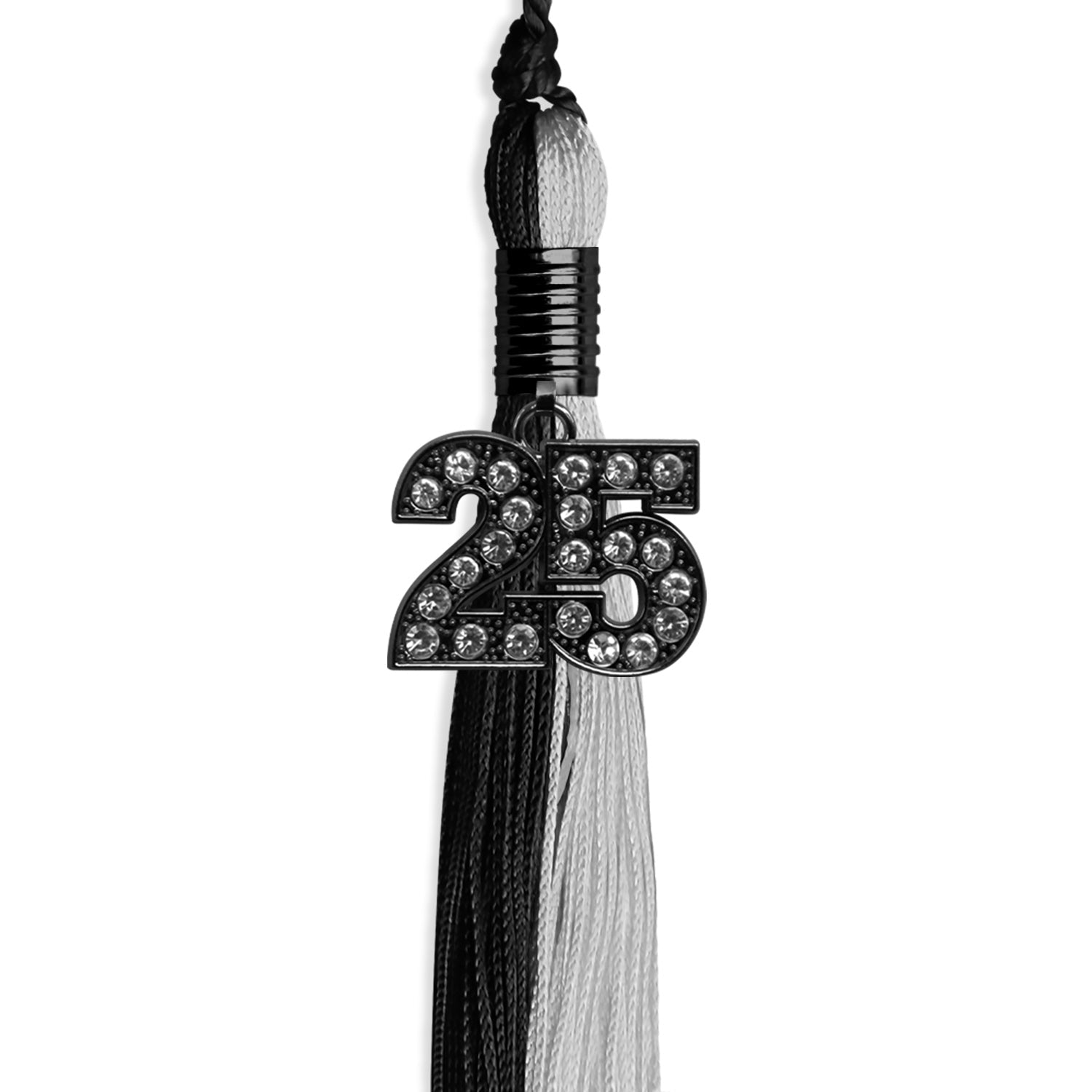 Black/Silver Graduation Tassel with Black Bling Charm by Wholesale Grad Supply
