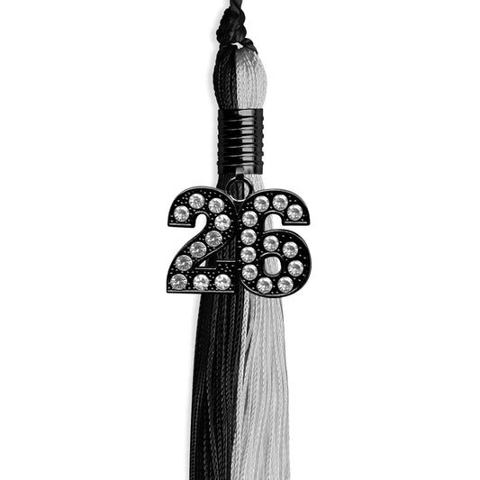 Black/Silver Graduation Tassel with Black Bling Charm by Wholesale Grad Supply