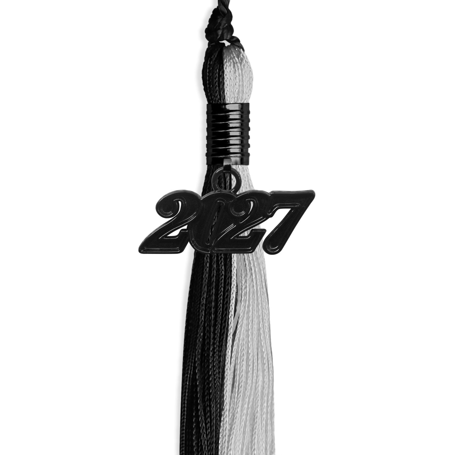 Black/Silver Graduation Tassel with Black Bling Charm by Wholesale Grad Supply