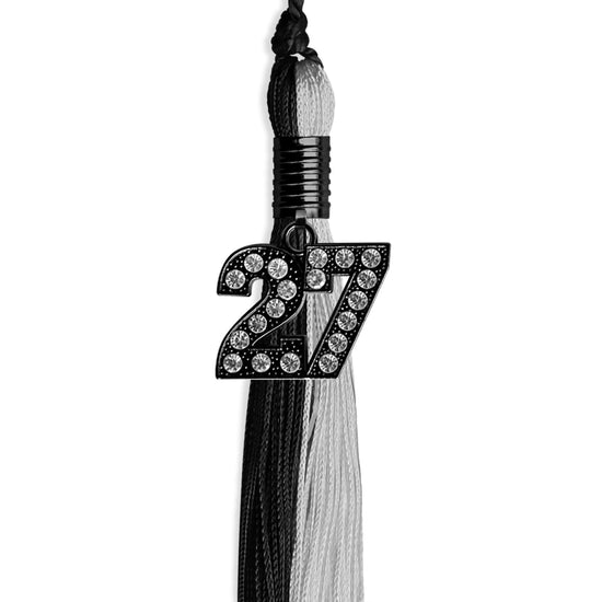 Black/Silver Graduation Tassel with Black Bling Charm by Wholesale Grad Supply