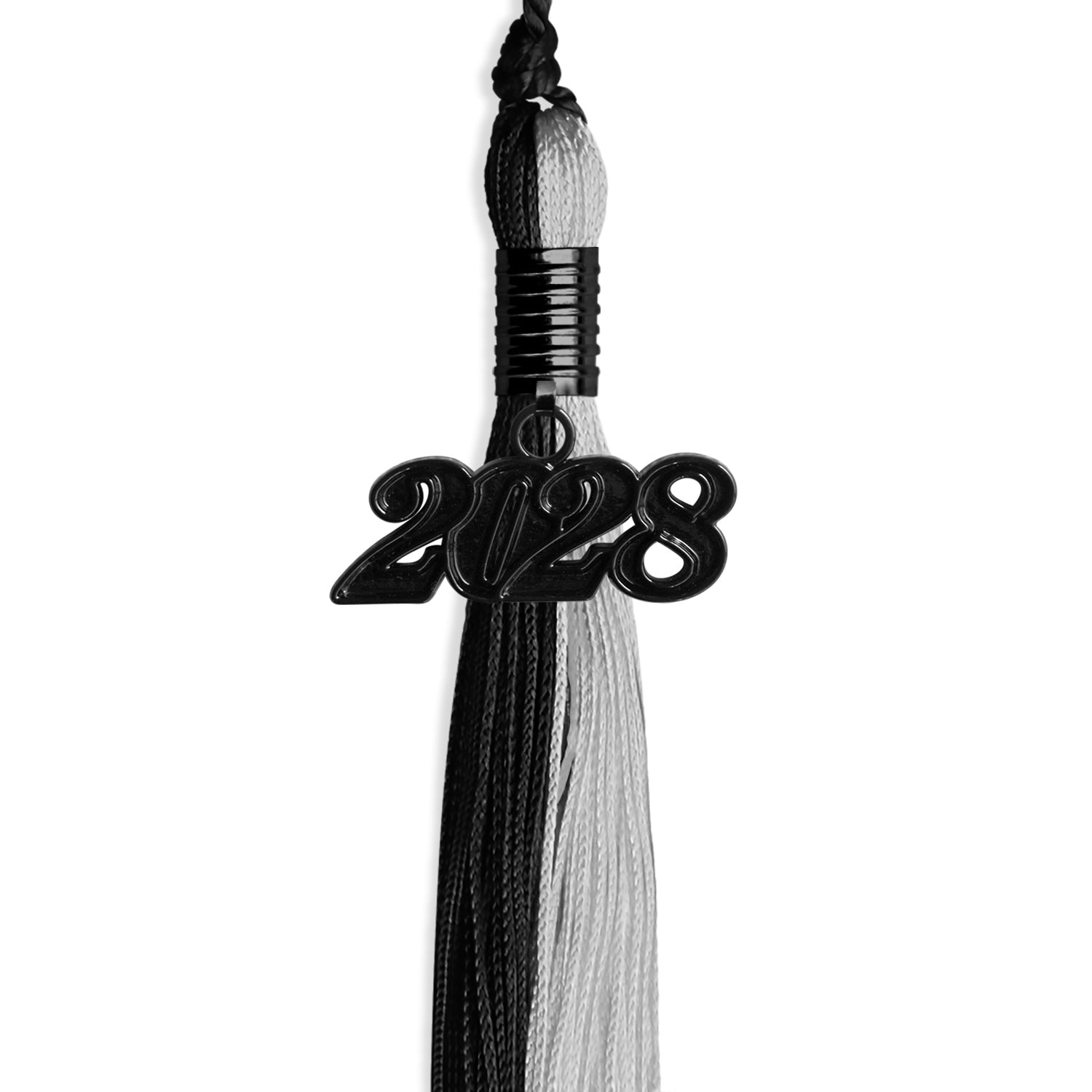 Black/Silver Graduation Tassel with Black Bling Charm by Wholesale Grad Supply