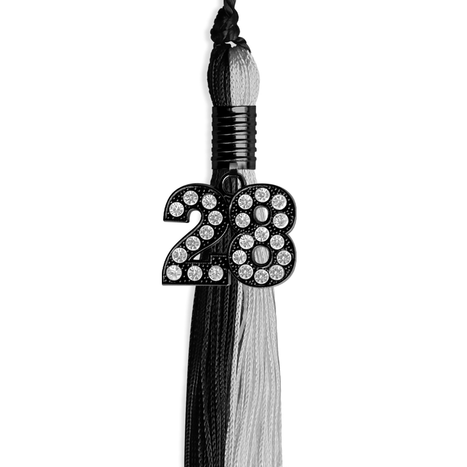 Black/Silver Graduation Tassel with Black Bling Charm by Wholesale Grad Supply