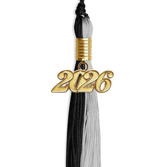 Black/Silver Graduation Tassel with Gold Bling Charm by Wholesale Grad Supply