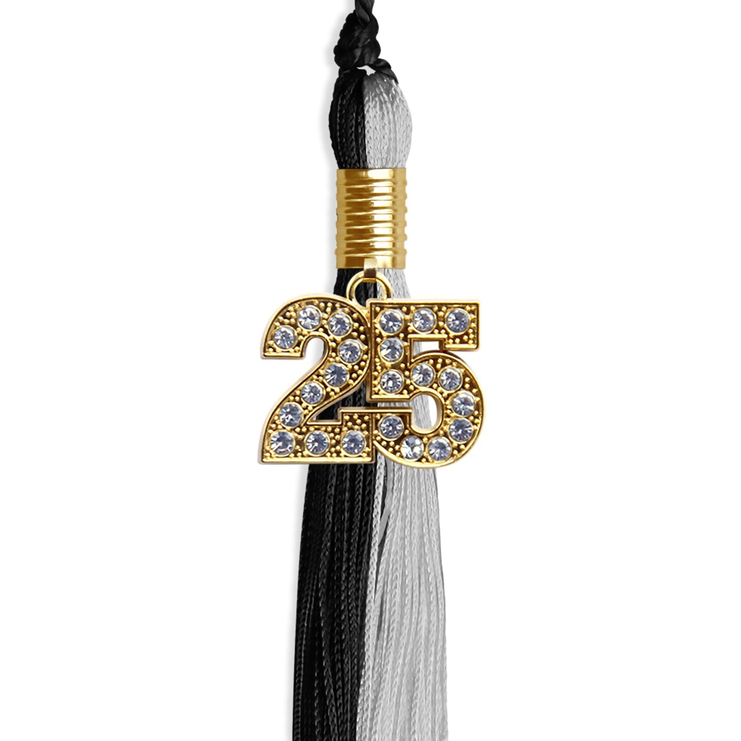 Black/Silver Graduation Tassel with Gold Bling Charm by Wholesale Grad Supply
