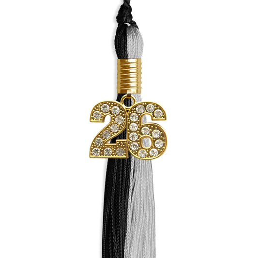 Black/Silver Graduation Tassel with Gold Bling Charm by Wholesale Grad Supply