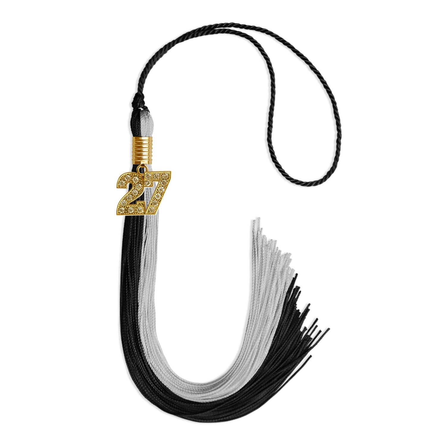 Black/Silver Graduation Tassel with Gold Bling Charm by Wholesale Grad Supply