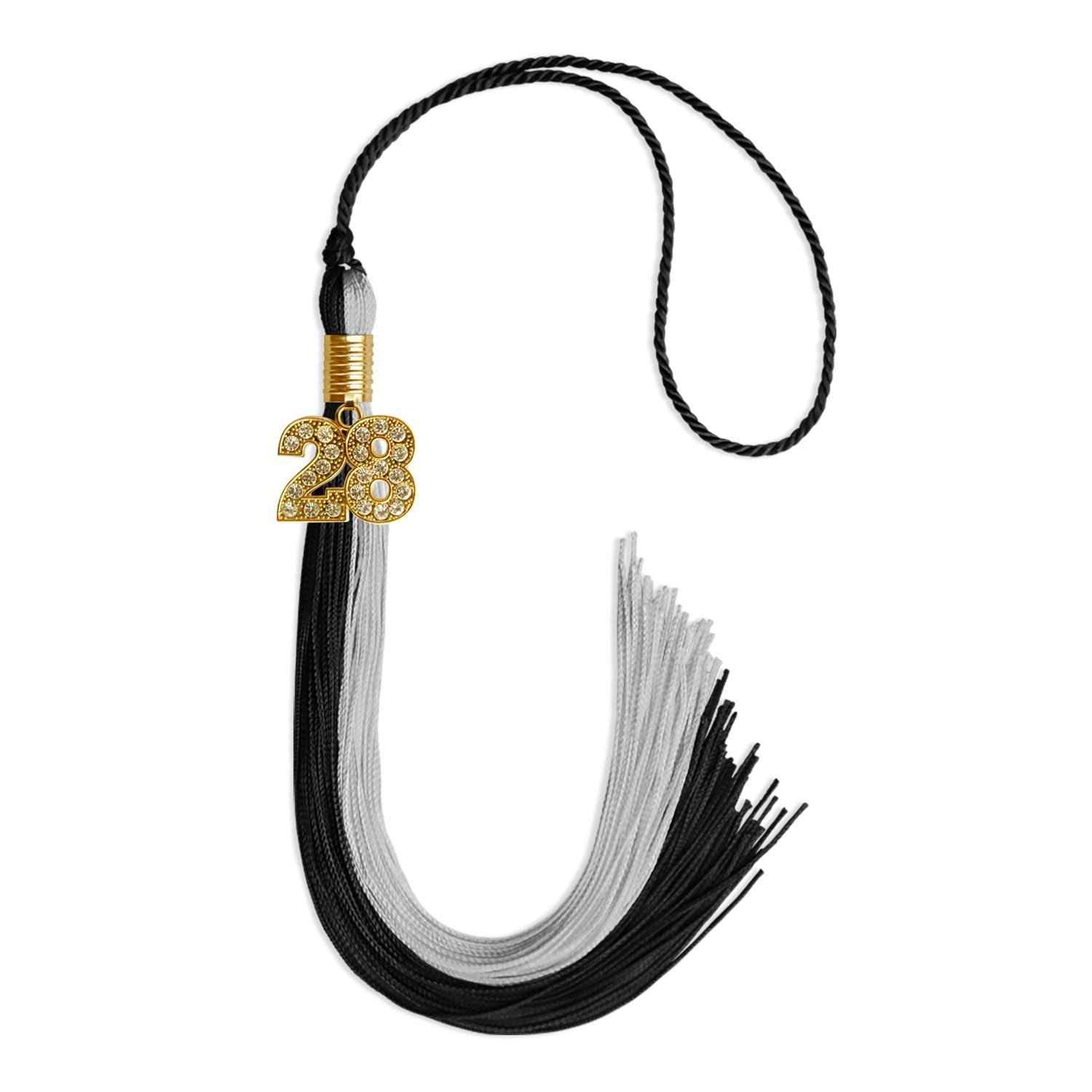 Black/Silver Graduation Tassel with Gold Bling Charm by Wholesale Grad Supply