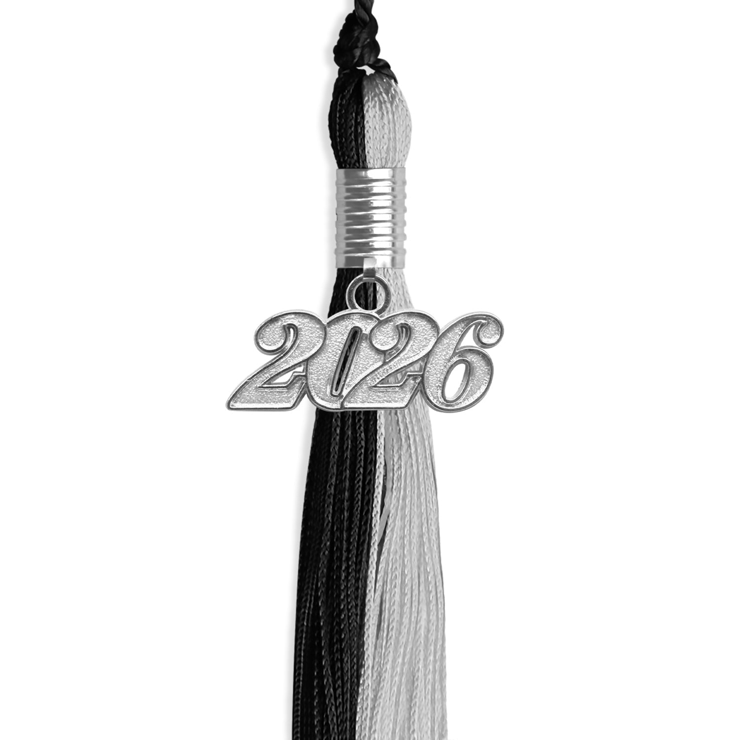 Black/Silver Graduation Tassel with Silver Bling Charm by Wholesale Grad Supply