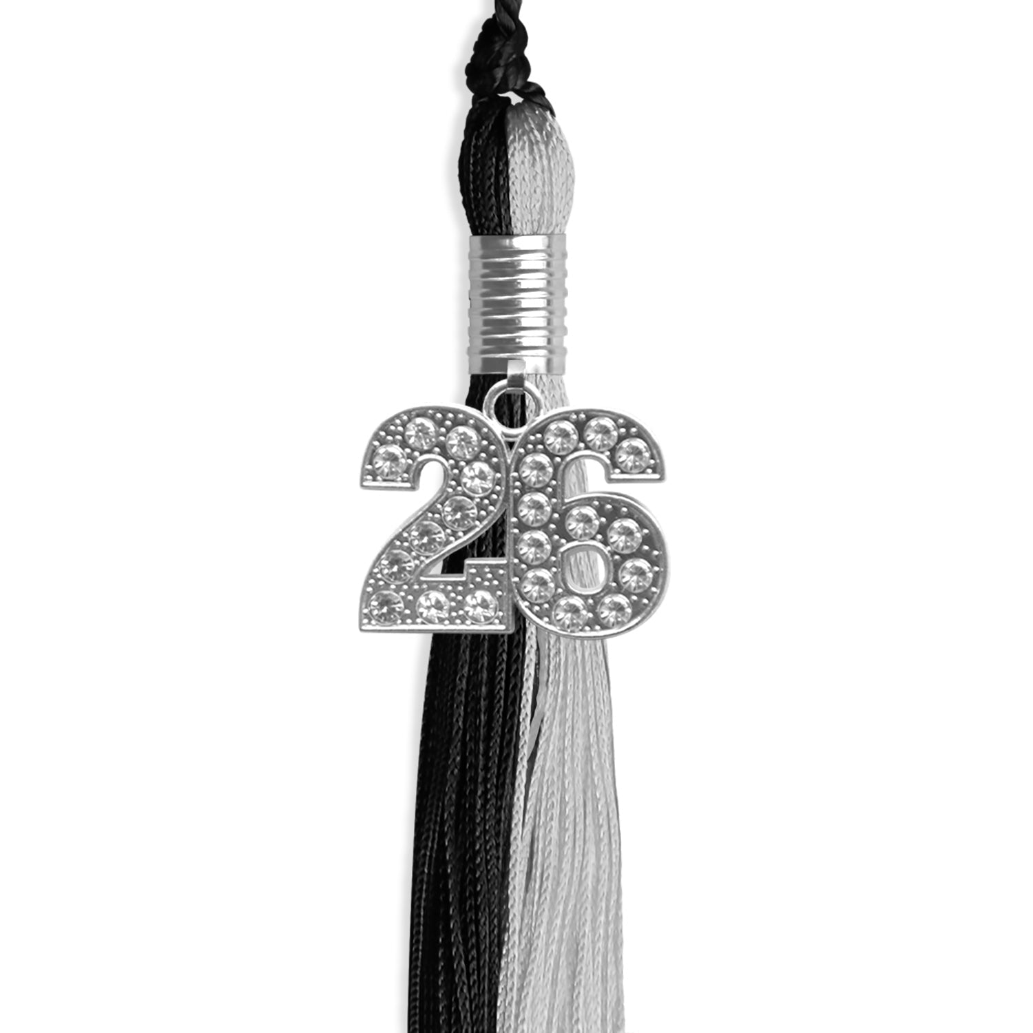 Black/Silver Graduation Tassel with Silver Bling Charm by Wholesale Grad Supply