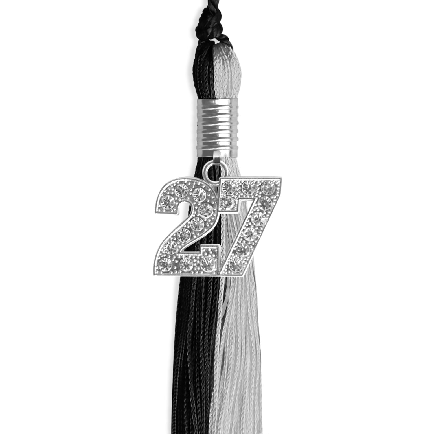 Black/Silver Graduation Tassel with Silver Bling Charm by Wholesale Grad Supply
