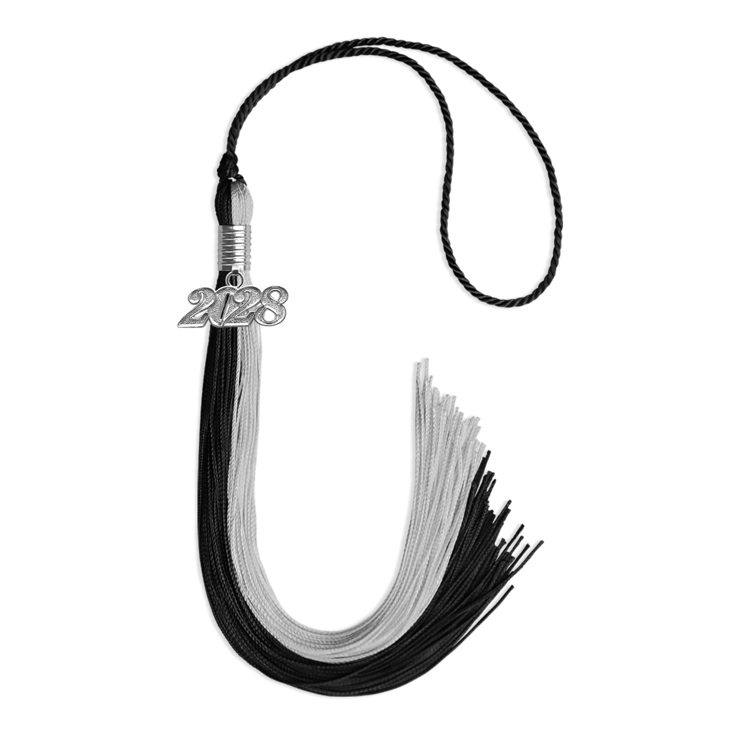 Black/Silver Graduation Tassel with Silver Bling Charm by Wholesale Grad Supply