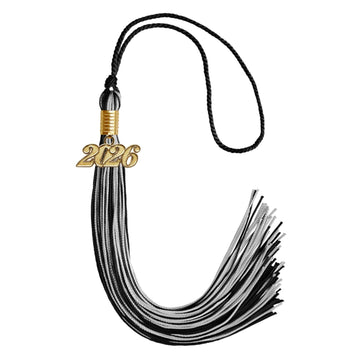 Black/Silver Mixed Color Graduation Tassel with Gold Bling Charm by Wholesale Grad Supply