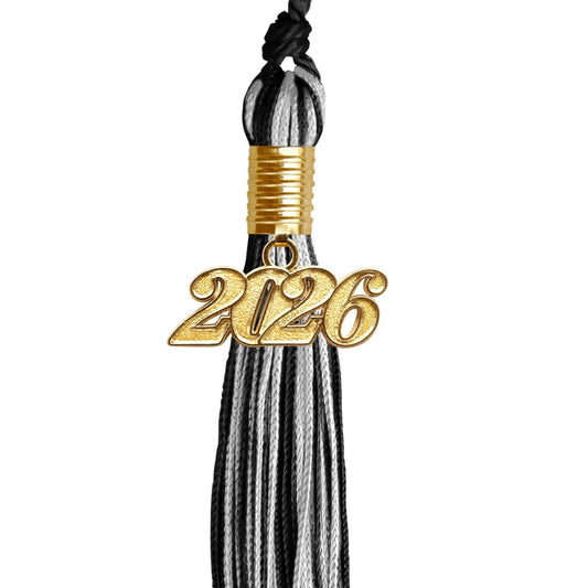 Black/Silver Mixed Color Graduation Tassel with Gold Bling Charm by Wholesale Grad Supply