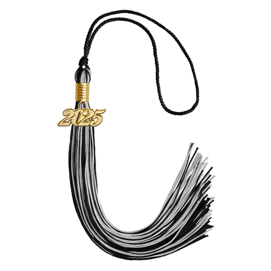 Black/Silver Mixed Color Graduation Tassel with Gold Bling Charm by Wholesale Grad Supply