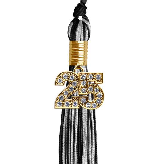Black/Silver Mixed Color Graduation Tassel with Gold Bling Charm by Wholesale Grad Supply