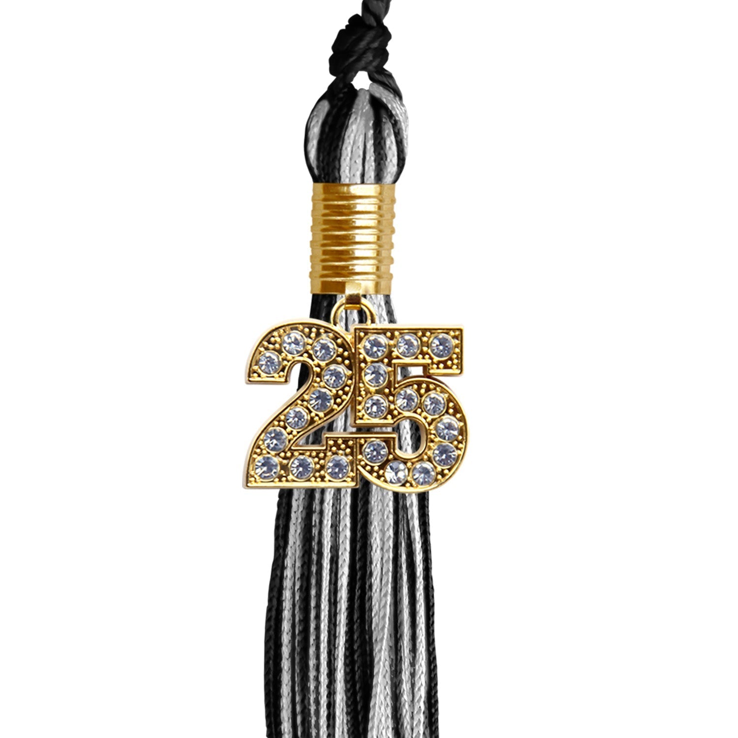 Black/Silver Mixed Color Graduation Tassel with Gold Bling Charm by Wholesale Grad Supply