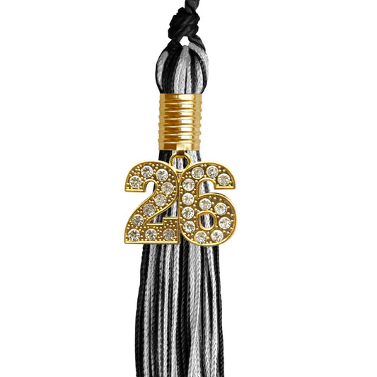 Black/Silver Mixed Color Graduation Tassel with Gold Bling Charm by Wholesale Grad Supply