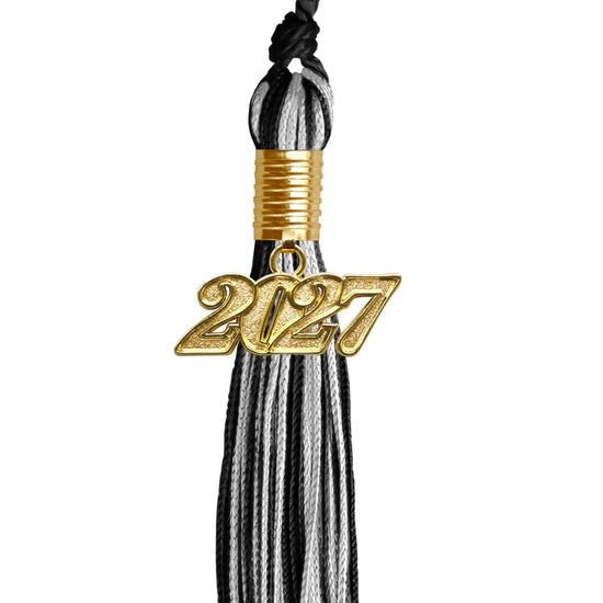 Black/Silver Mixed Color Graduation Tassel with Gold Bling Charm by Wholesale Grad Supply