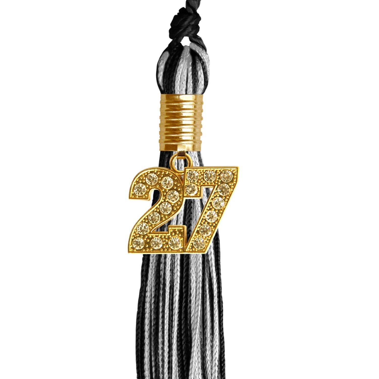 Black/Silver Mixed Color Graduation Tassel with Gold Bling Charm by Wholesale Grad Supply