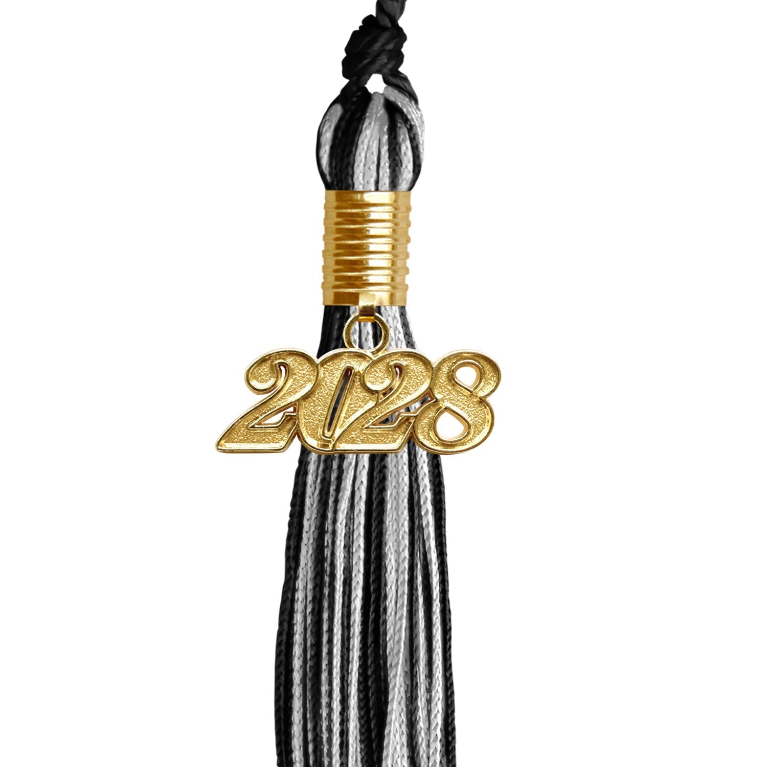 Black/Silver Mixed Color Graduation Tassel with Gold Bling Charm by Wholesale Grad Supply