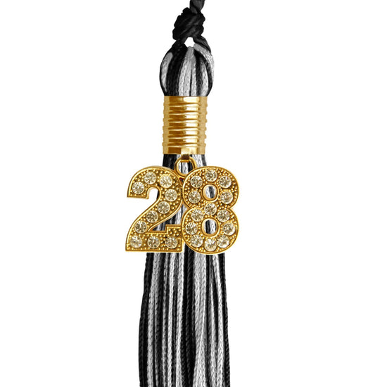 Black/Silver Mixed Color Graduation Tassel with Gold Bling Charm by Wholesale Grad Supply