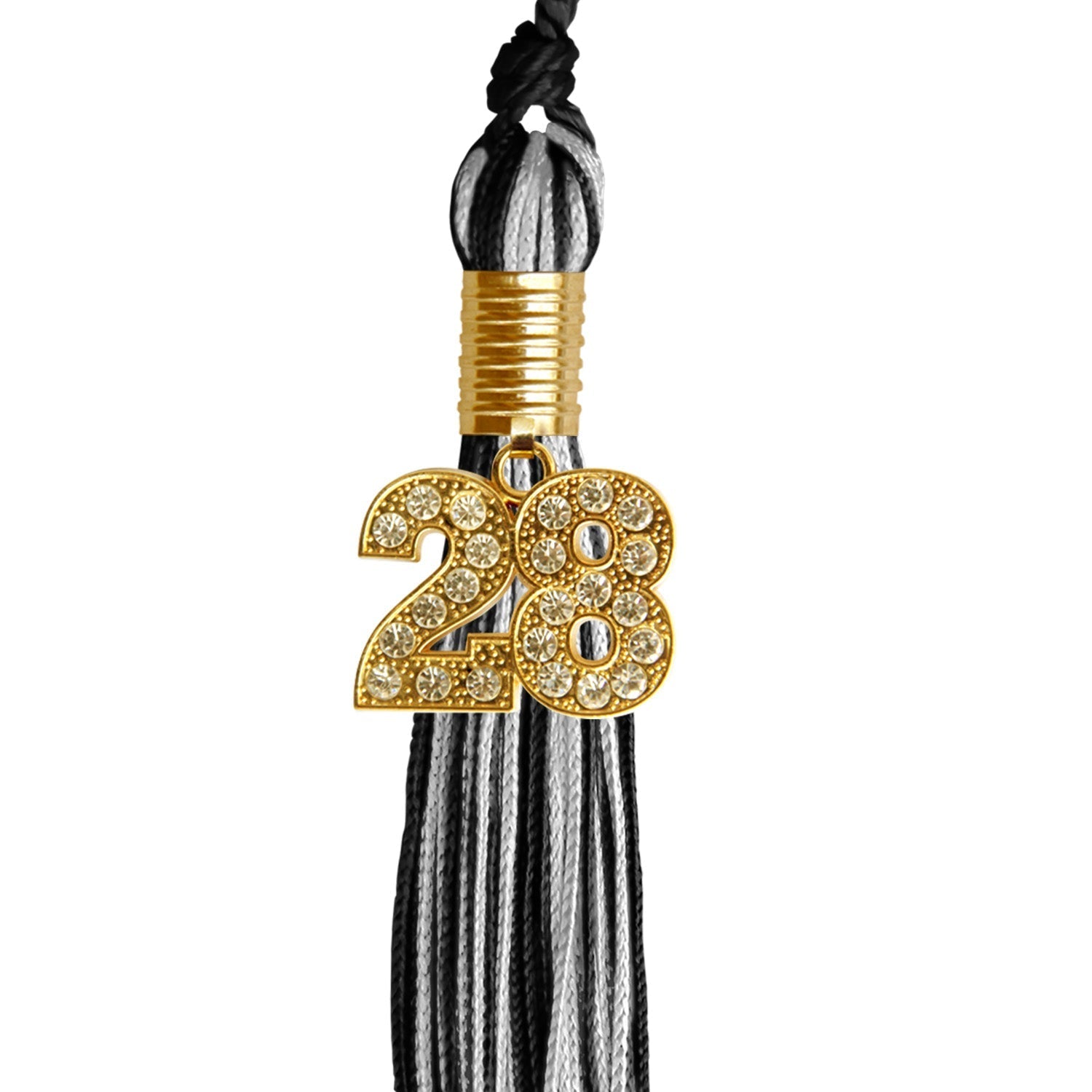 Black/Silver Mixed Color Graduation Tassel with Gold Bling Charm by Wholesale Grad Supply