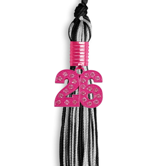 Black/Silver Mixed Color Graduation Tassel with Pink Bling Charm by Wholesale Grad Supply