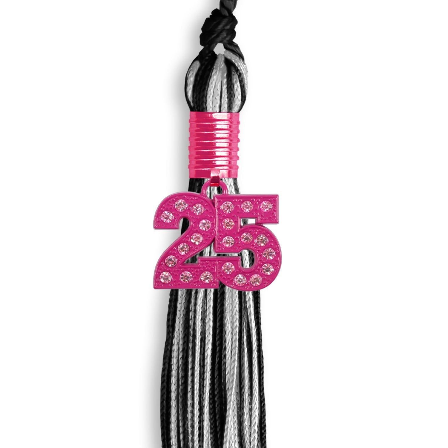 Black/Silver Mixed Color Graduation Tassel with Pink Bling Charm by Wholesale Grad Supply