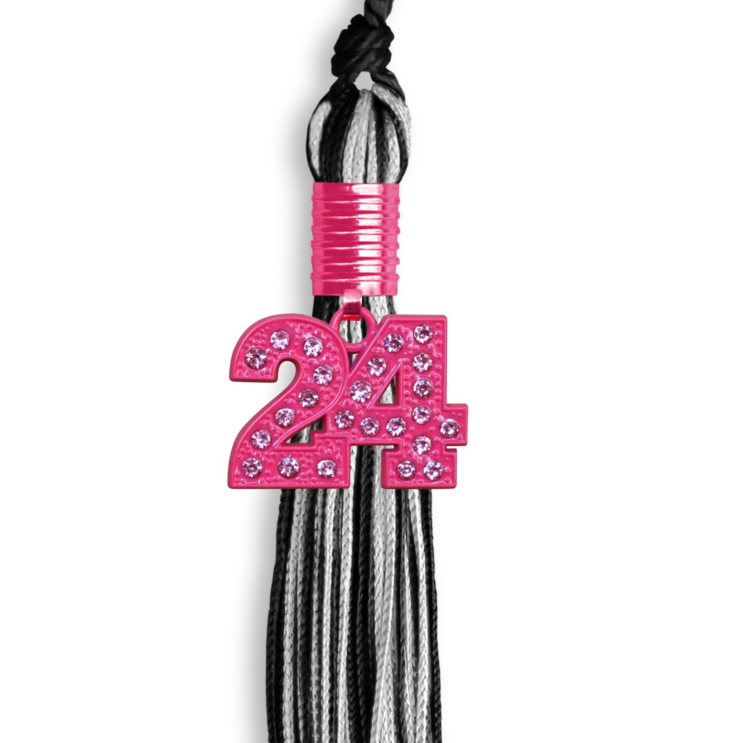Black/Silver Mixed Color Graduation Tassel with Pink Bling Charm by Wholesale Grad Supply