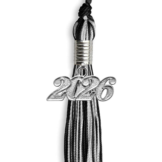 Black/Silver Mixed Color Graduation Tassel with Silver Bling Charm by Wholesale Grad Supply