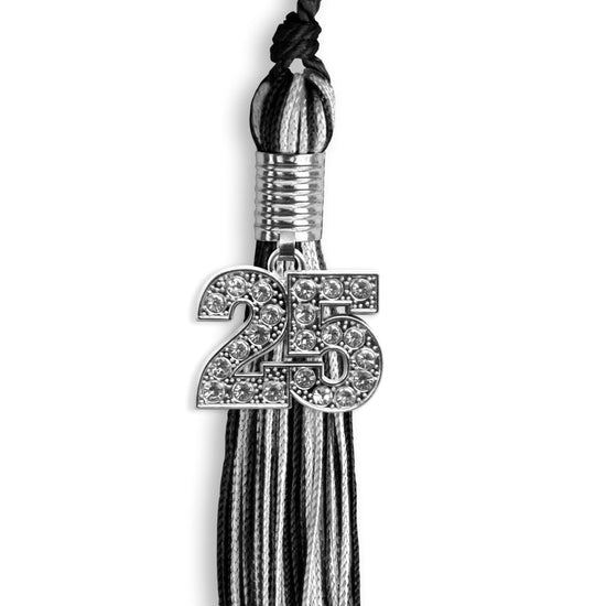 Black/Silver Mixed Color Graduation Tassel with Silver Bling Charm by Wholesale Grad Supply