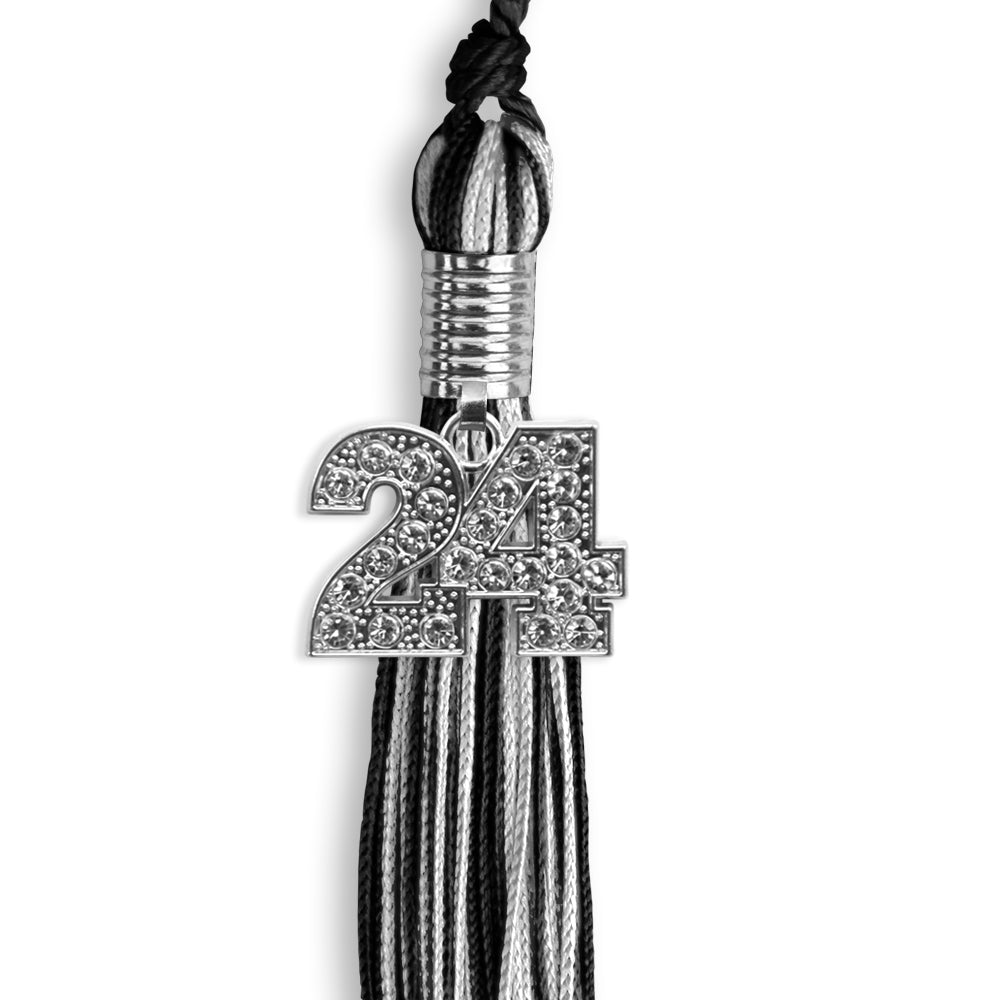 Black/Silver Mixed Color Graduation Tassel with Silver Bling Charm by Wholesale Grad Supply