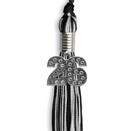 Black/Silver Mixed Color Graduation Tassel with Silver Bling Charm by Wholesale Grad Supply