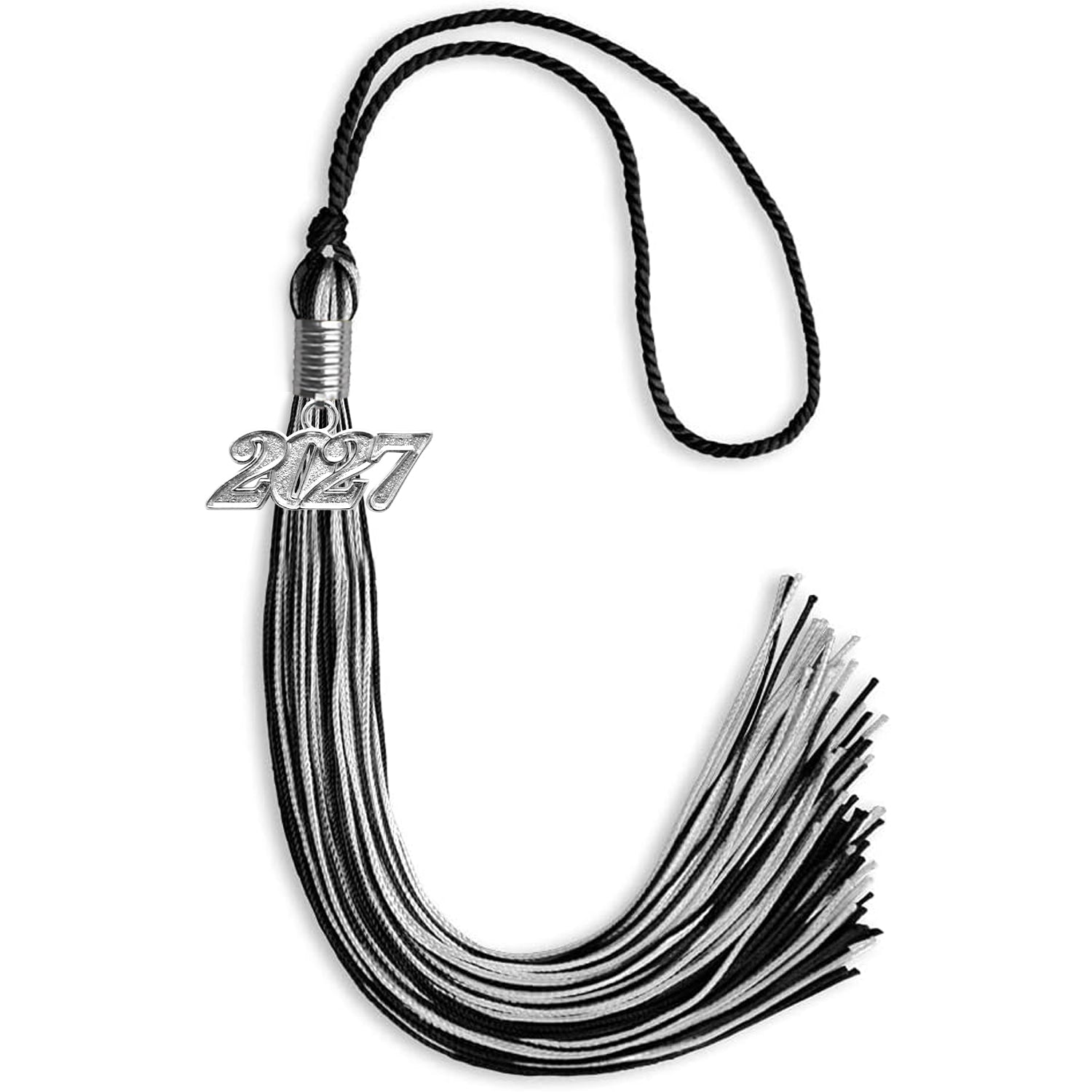 Black/Silver Mixed Color Graduation Tassel with Silver Bling Charm by Wholesale Grad Supply