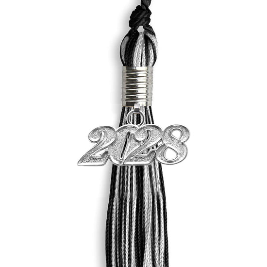 Black/Silver Mixed Color Graduation Tassel with Silver Bling Charm by Wholesale Grad Supply