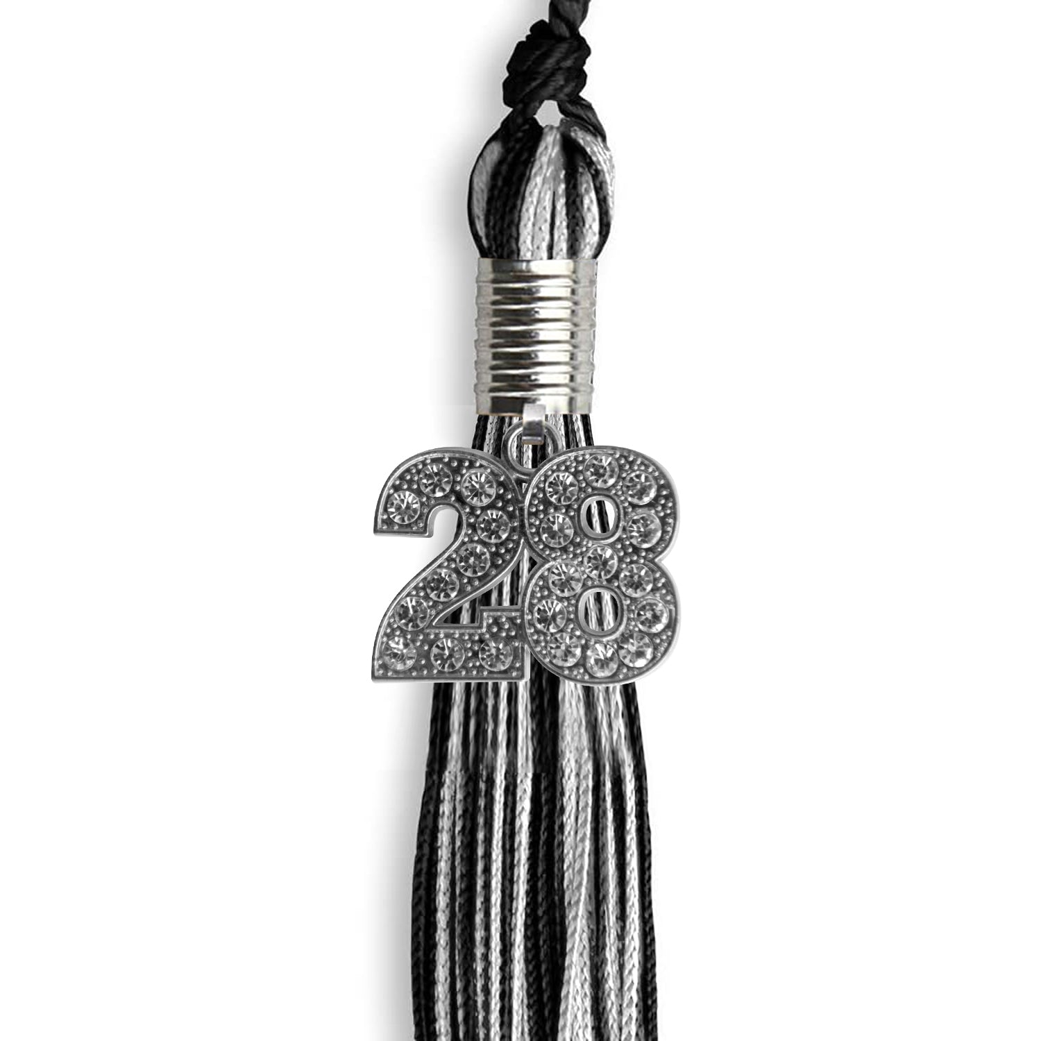 Black/Silver Mixed Color Graduation Tassel with Silver Bling Charm by Wholesale Grad Supply