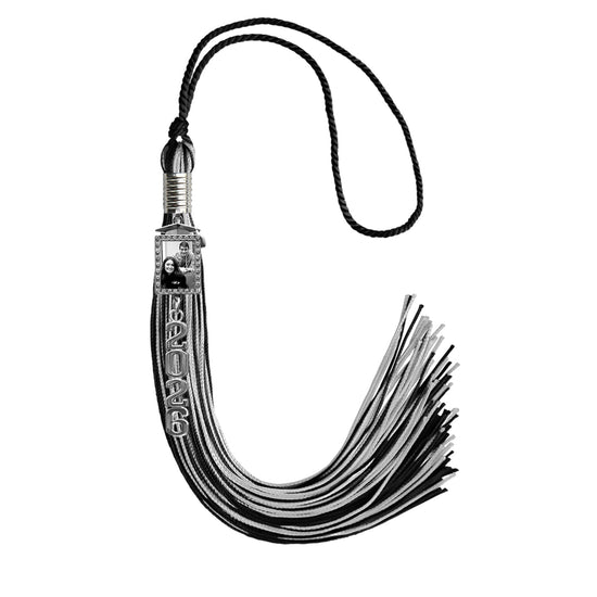 Black/Silver Tassel with Photo Frame Charm and Stacked Date Drop by Wholesale Grad Supply