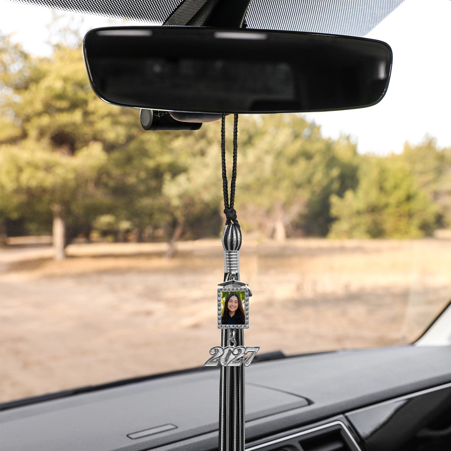 Black/Silver Tassel with Photo Frame Charm and Year Date Drop by Wholesale Grad Supply